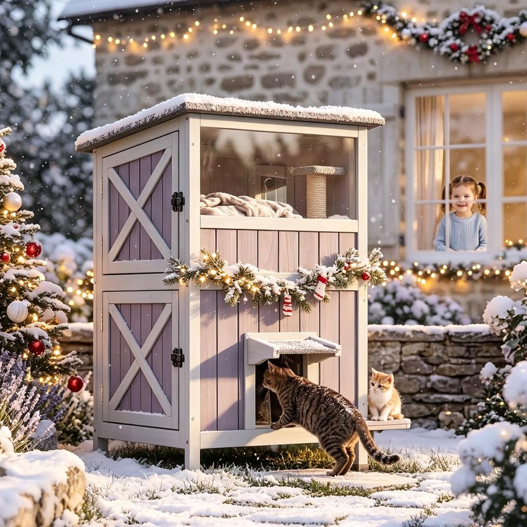 2-Story Cat House for Outside Waterproof Upgraded Grey