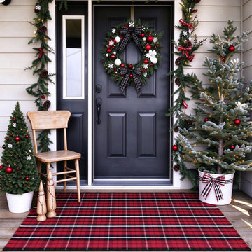Buffalo Plaid Outdoor Rug, 3' x 5' Christmas Red & Black Check Indoor/Outdoor Area Rug, Layering Rug for
