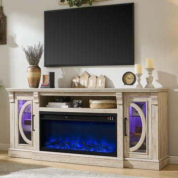 Crescent TV Stand with Fireplace for up to 80 Inch TV, LED Entertainment Center with 36 Inch Electric Fireplace