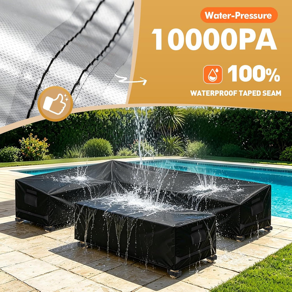 Outdoor Sectional Patio Furniture Covers, L-Shaped, 85x110in, Black | 2PCS waterproof cover for sofa and table, UV