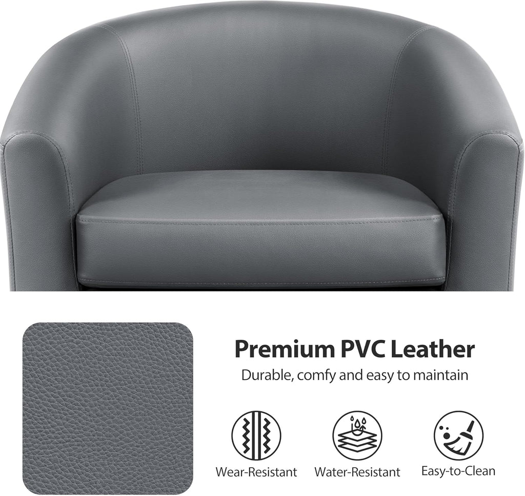 Accent Chairs, Faux Leather Barrel Armchairs, Gray