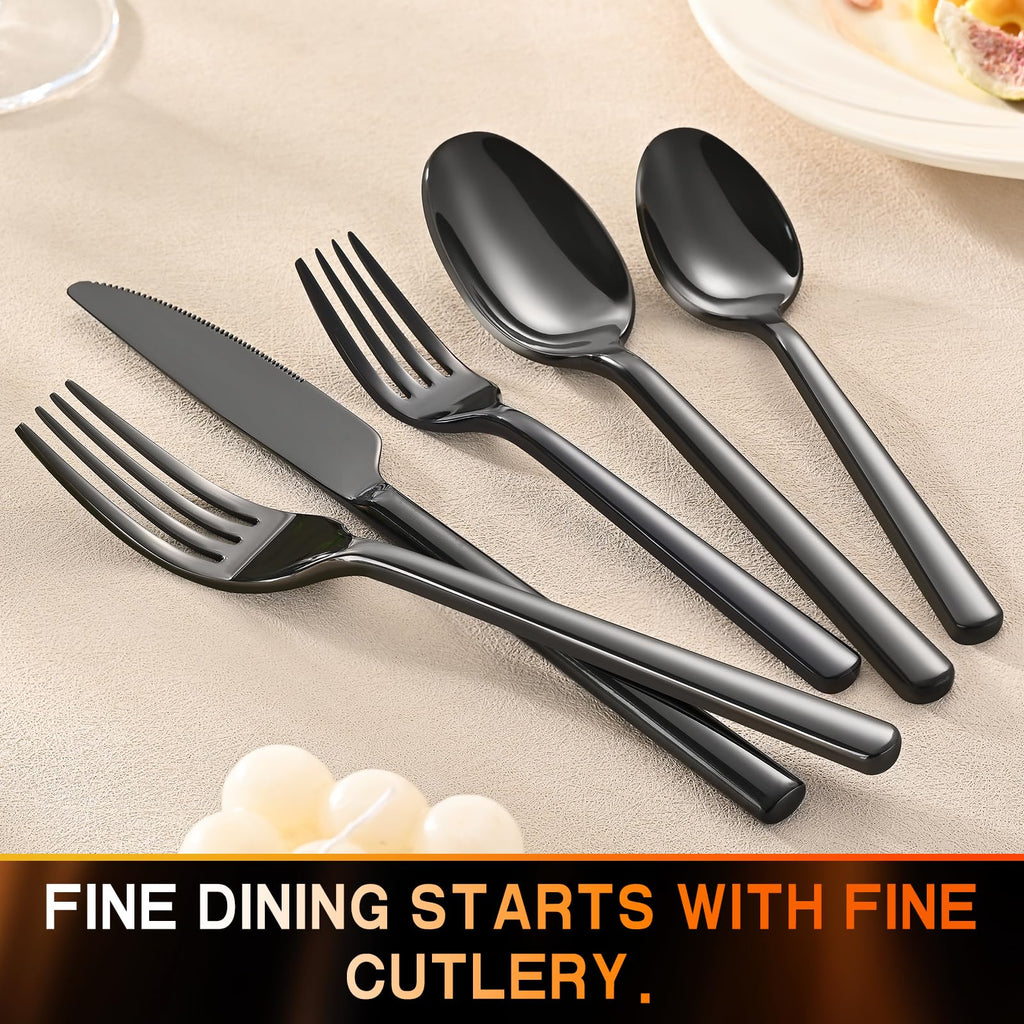 40-Piece Black Silverware Set, Heavy-Duty Stainless Steel Black Flatware Set for 8, Cutlery Set with Modern Round