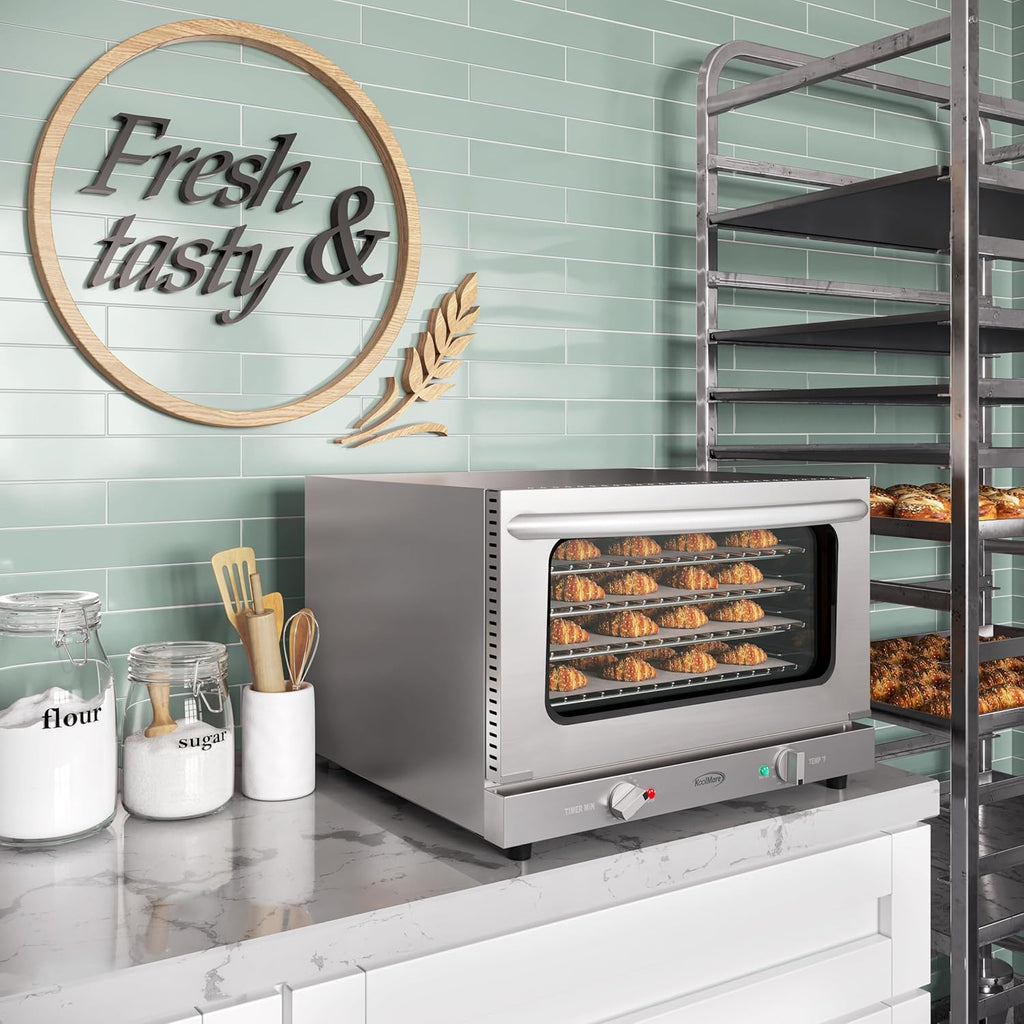 23 in. Commercial Countertop Convection Oven for Half-Size Pans with 4 Racks 1600W of Power in Stainless-Steel, ETL
