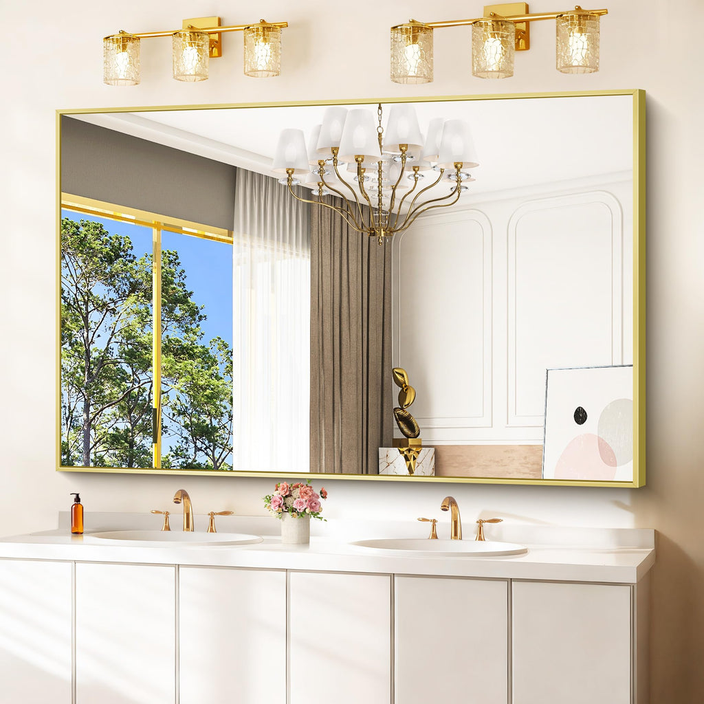 36x55inch Bathroom Mirror, Gold Rectangle Mirror with Thin Metal Frame, Large Rectangular Wall Mirror, Hair Salon