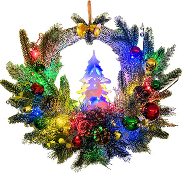 Pre-Lit Flocked Christmas Wreath with Reindeer 20 LEDs and Timer