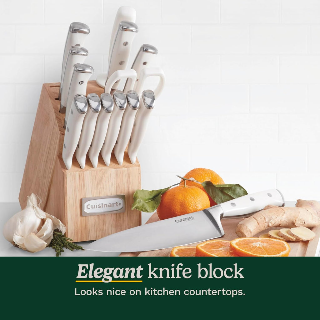 15-Piece Knife Set with Block, High Carbon Stainless Steel, Forged Triple Rivet, White, C77WTR-15P
