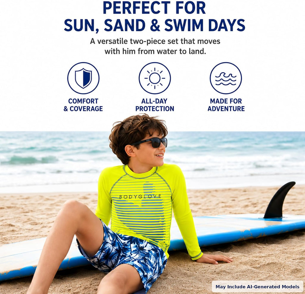 Boys 2 Piece Swim Set Rash Guard & Swim Trunks