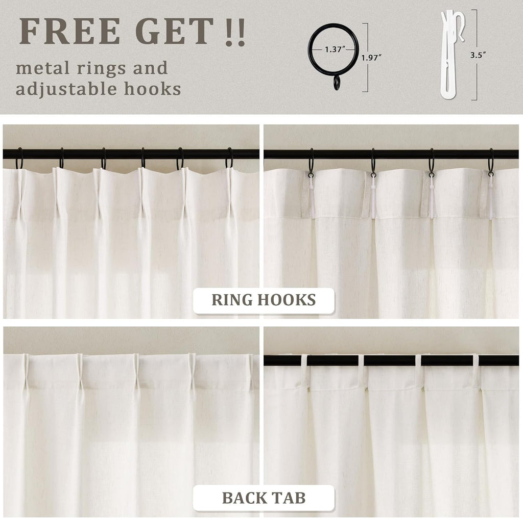 Pinch Pleat Linen Sheer Curtains 96 Inches Long 100 Inch Wide for Patio Sliding Door Light Filtering Semi Sheer