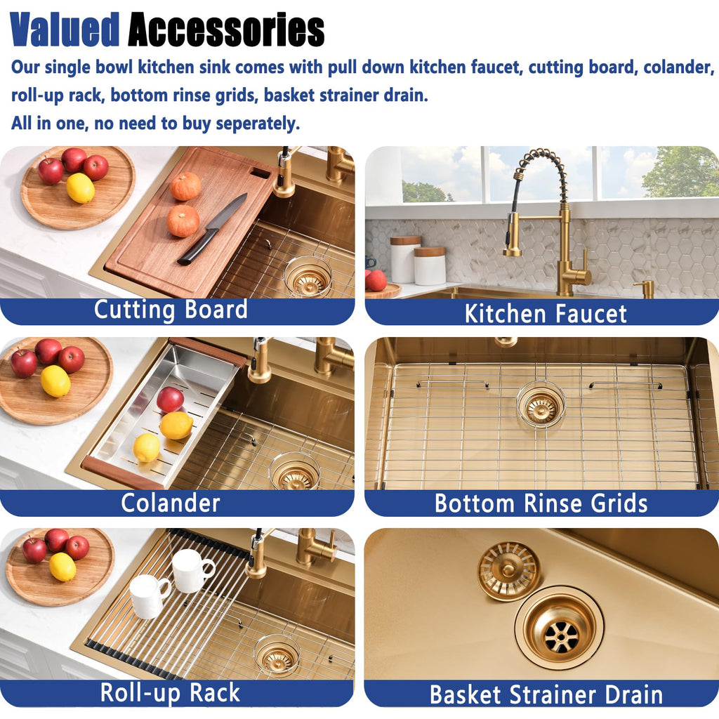 33x22 Drop Sink with Faucet - Gold Single Bowl