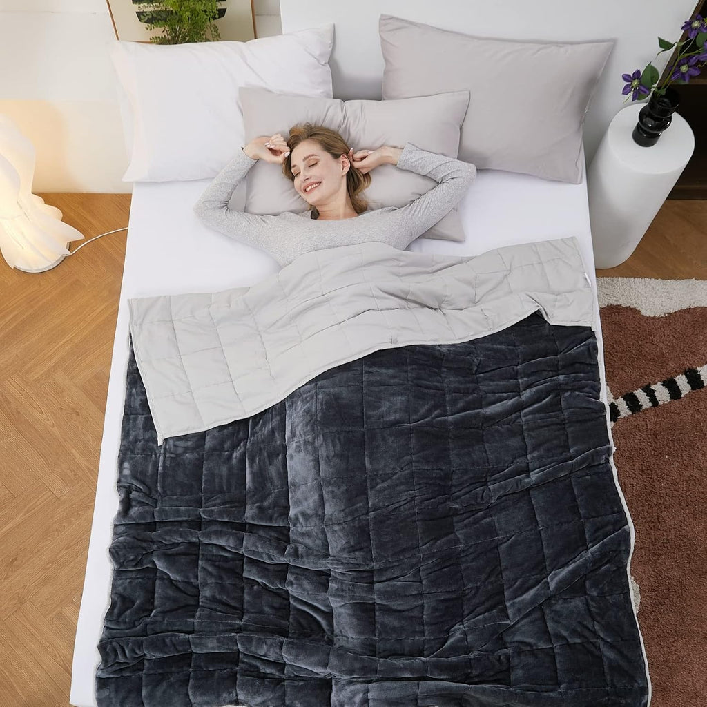 Grey Weighted Blanket 15 Pounds, Fuzzy Warm Flannel Throw Blanket with Soft Breathable Sanded, 48 x 72 inches, Grey