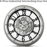 Wall Clock with Moving Gears, Vintage Industrial 16-Inch Silent Non-Ticking Steampunk Timepiece, Retro Frame Analog Battery Operated...
