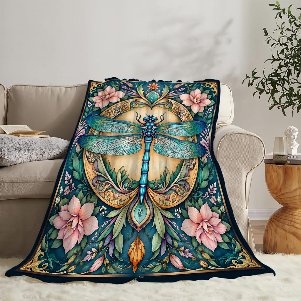 Boho Dragonfly Blankets, Floral Throw Blanket, Dragonfly Gifts, 40"X50"