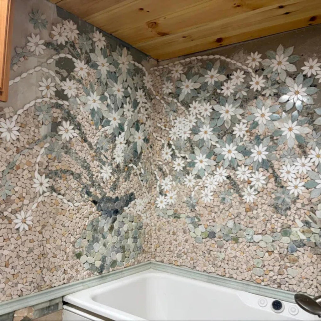 Thassos White & Ming Green Daisy Marble Mosaic - 5 Sheets