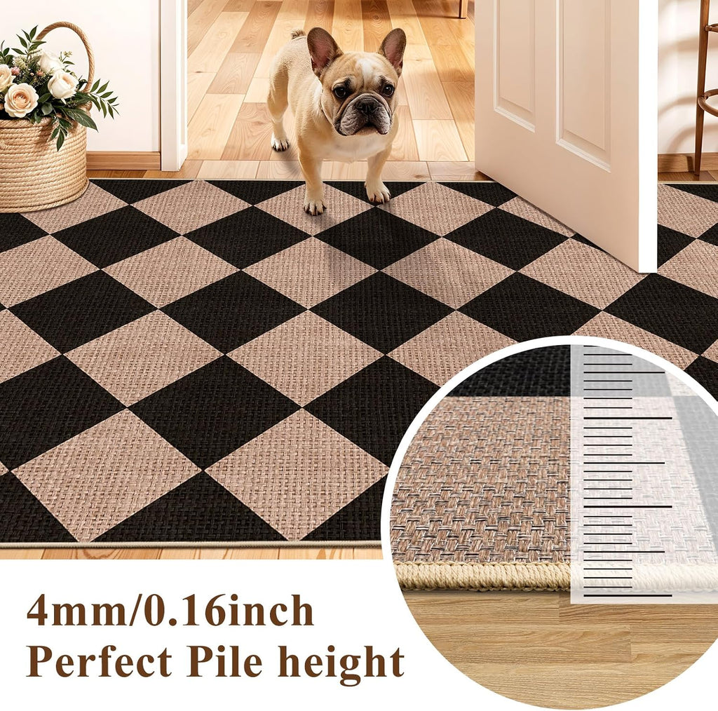 Easy Jute Runner Rug: Non Slip Checkered Machine Washable Entryway Mats