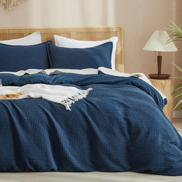 Waffle Duvet Cover, Ultra Soft & Breathable, 90"x90", Navy Blue