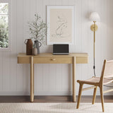 Haley Mid Century Modern Home Office Desk, Solid Wood Writing Desk with Drawer and Rounded Legs, Light Brown