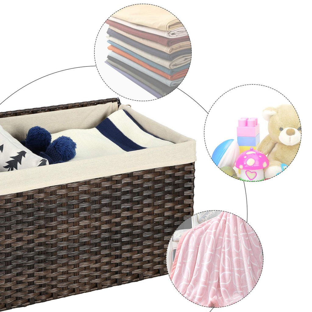 Woven Storage Basket with Lid, 17.2 Gallon (65L), Foldable