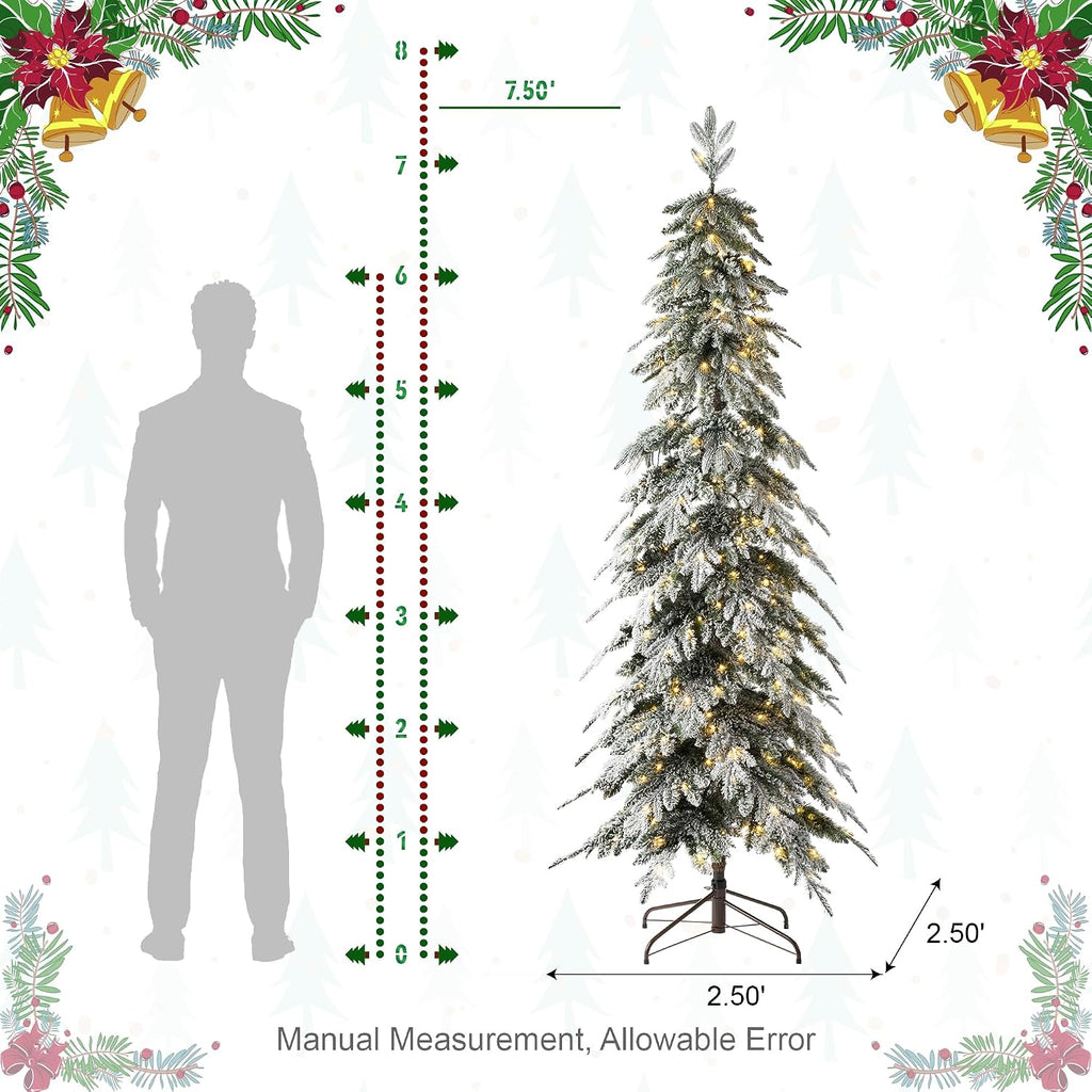 Artificial Christmas Tree, Pre-Lit Flocked Pencil Christmas Tree Chicago Frostwood Spruce with 350 Warm White