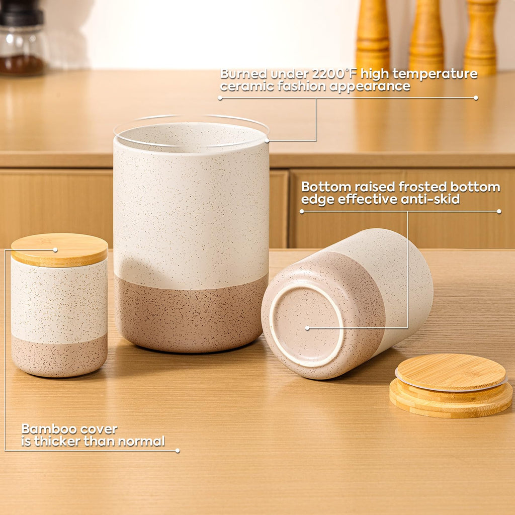 Canister Set of 3, Large Ceramic Food Storage Containers with Lids