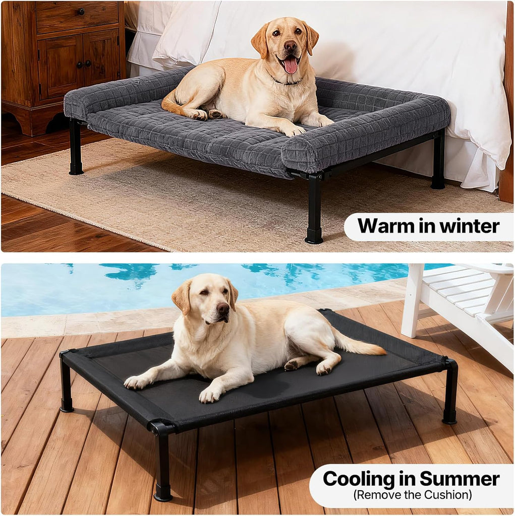 Elevated Dog Bed with Fluffy Plush Bolster Cushion, Dog Couch Bed
