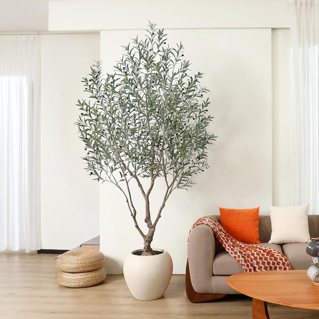 8 Feet Olive Trees Artificial Indoor with Round Artisan Planter