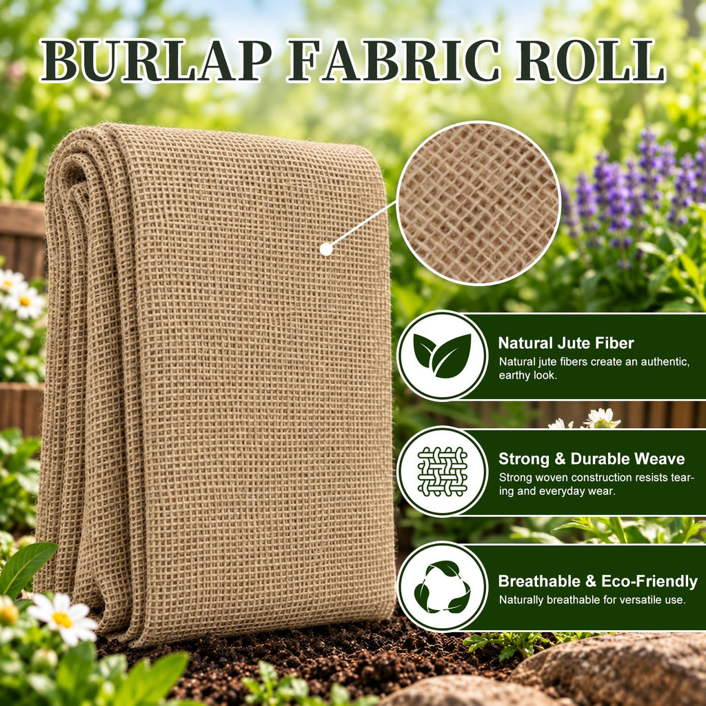 Burlap Fabric Roll, Natural Jute Breathable & Durable, 40 in x 5 ft