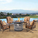 32-Inch Outdoor Porcelain Tile Gas Fire Table, 50,000 BTU Round Propane Fire Pit Table, Concrete Composite Firepit Base with Lid and Rocks