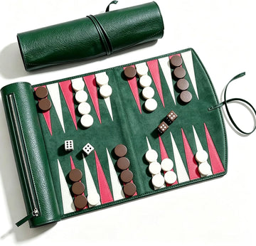 Travel Backgammon Set for Adults,Roll-up Game w/Camping Backpacking Trips