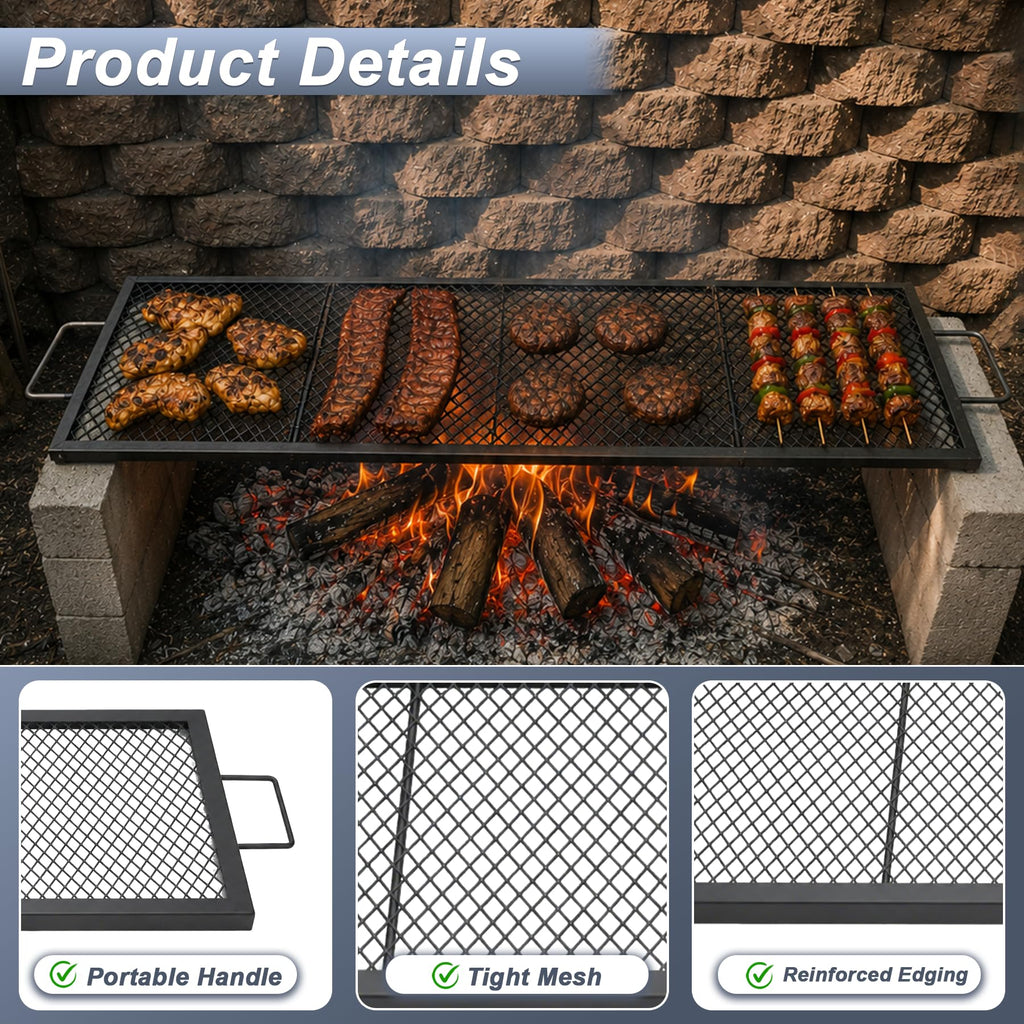 44 Inch Rectangle Fire Pit Grill Grate for Outdoor Campfire, Gathering