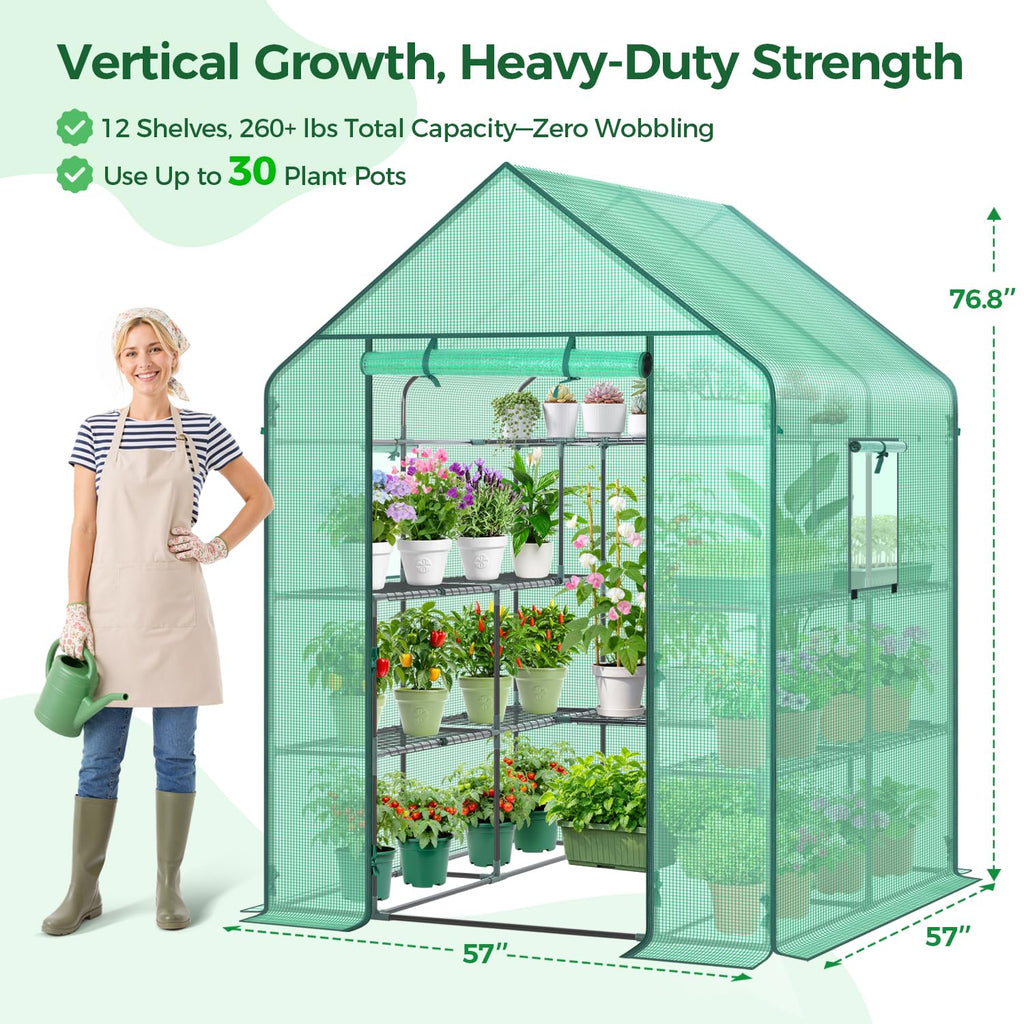 Greenhouse for Outdoors with Screen Windows, Upgraded 4 Tiers 11 Shelves Walk-in Greenhouses with Durable PE Cover