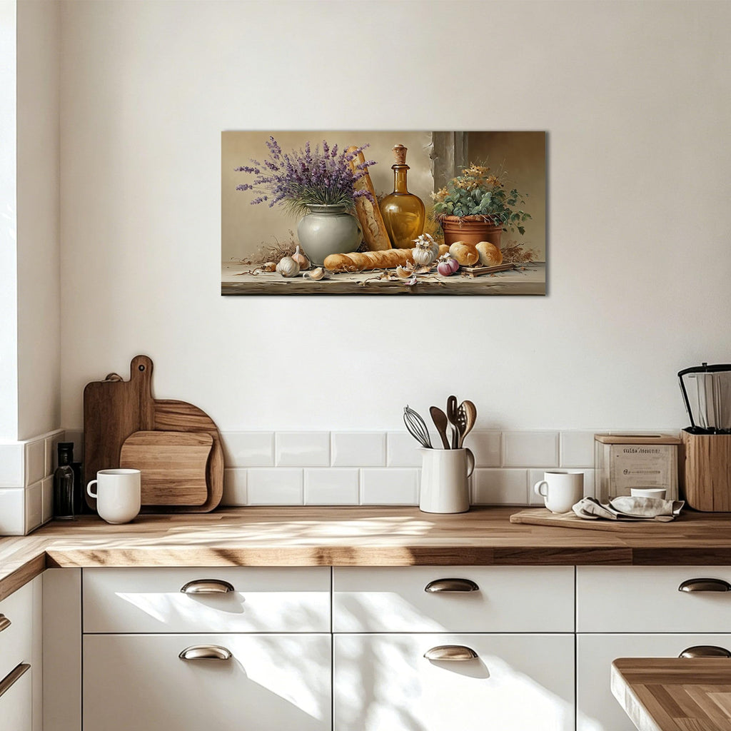 Farmhouse Kitchen Wall Decor, Rustic Kitchen Wall Art & Italian Bread & Lavender Canvas Print, Vintage Country
