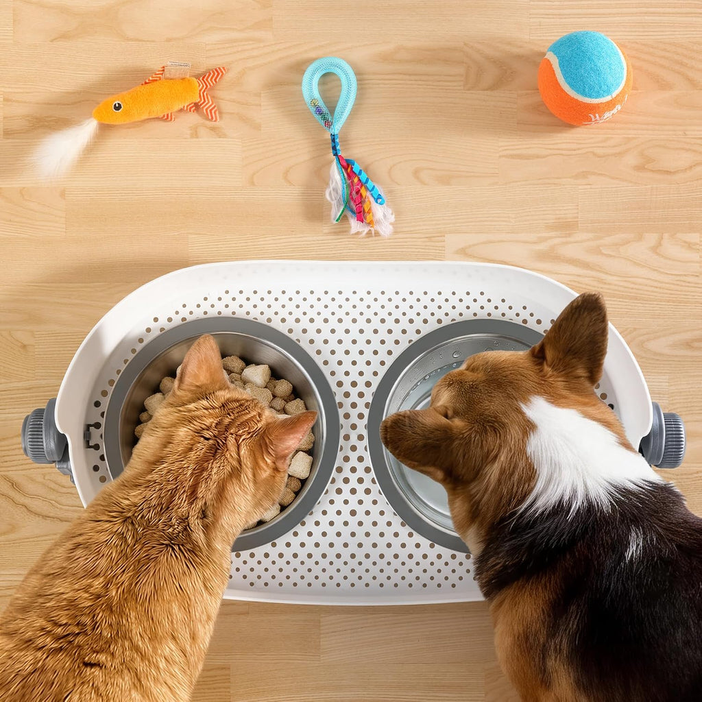 Elevated Dog Bowls, Stainless Steel Food & Water Bowls, Height Adjustable Raised Cat Feeder Mess Proof Pet Feeding