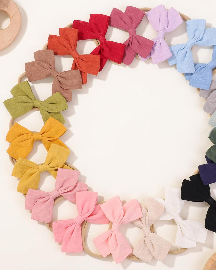 20pcs Baby Girls Nylon Hair Bows Headbands Linen Hair Bands