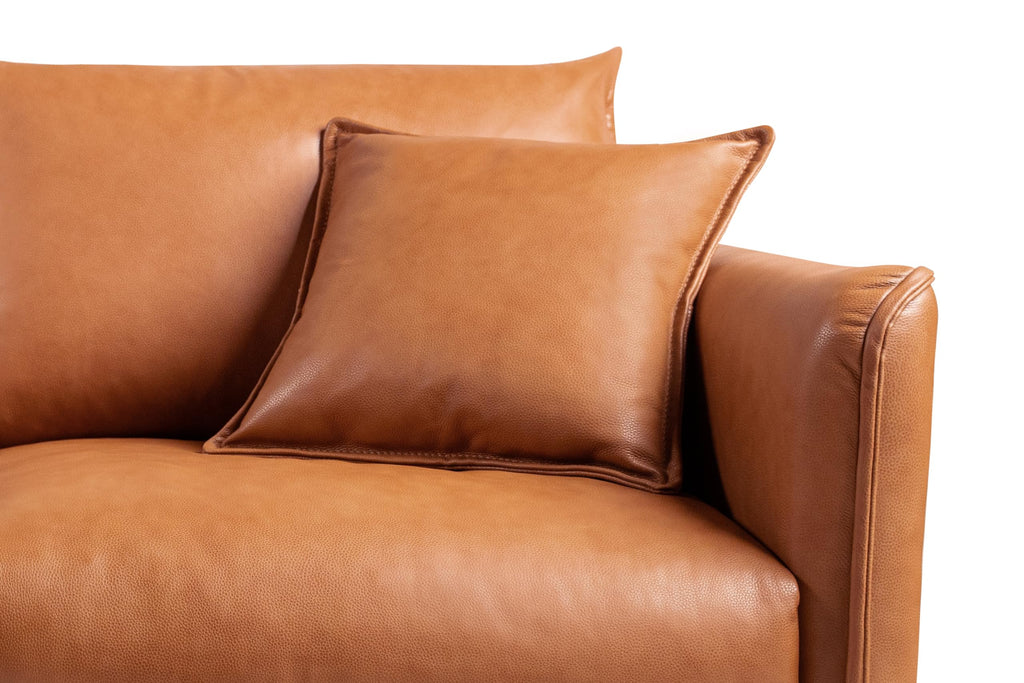 Jasper Cognac Tan Brown 60" Loveseat Full Leather Couch | Mid Century Leather Sofa with 2 Pillows Furniture | Plush