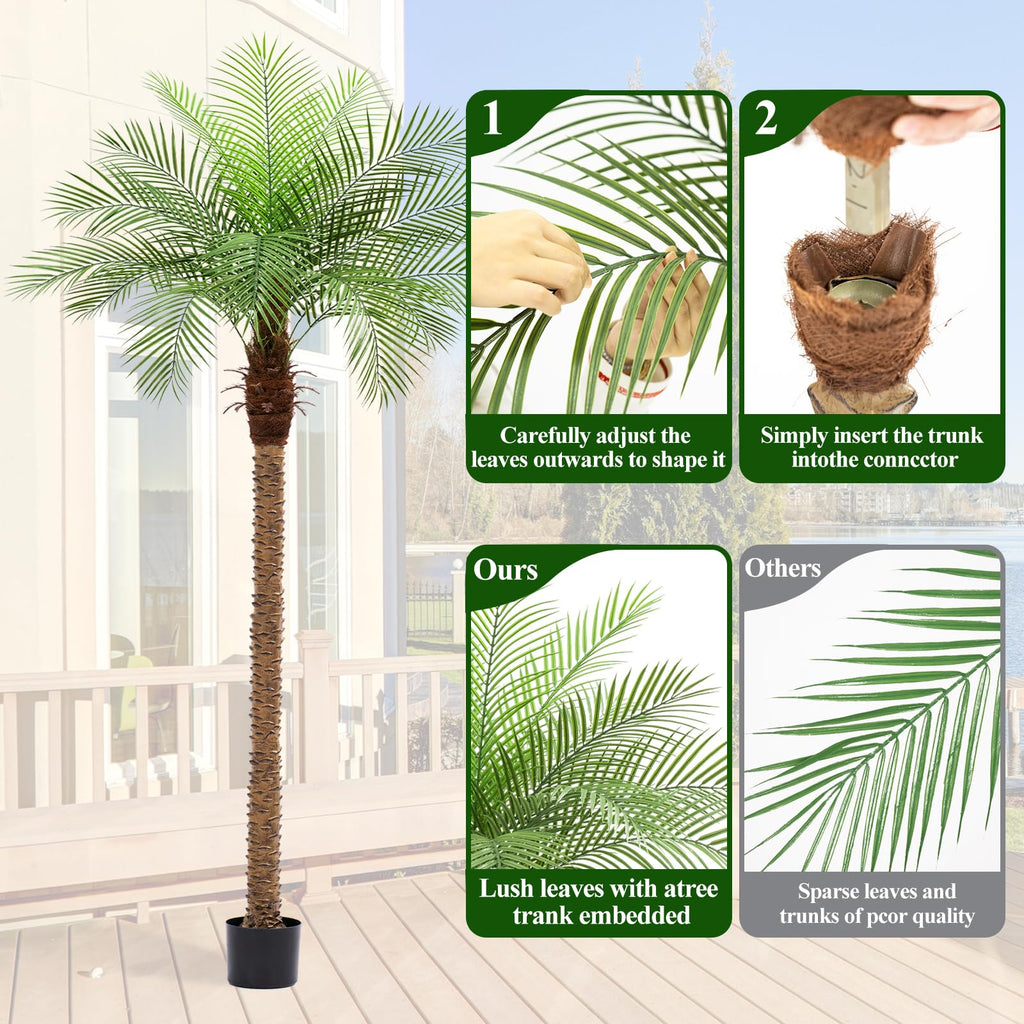 8ft Artificial Phoenix Palm Tree Tall Artificial Palm Trees with 18 Adjustable Leaves, Faux Phoenix Palm Plants for