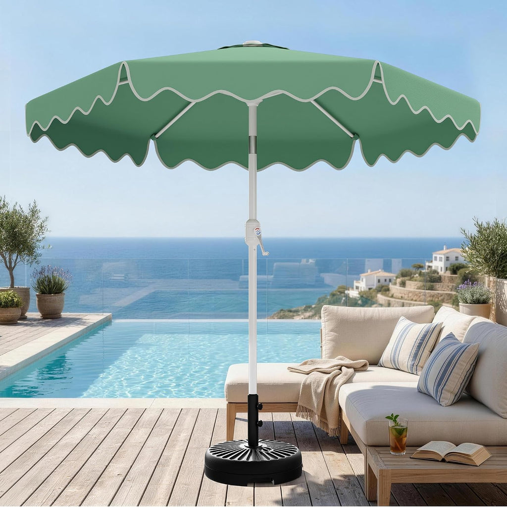 Patio Umbrella with Wavy Trim, UV-Fade-Resistant Canopy, Crank & Tilt - Pale Green 9ft