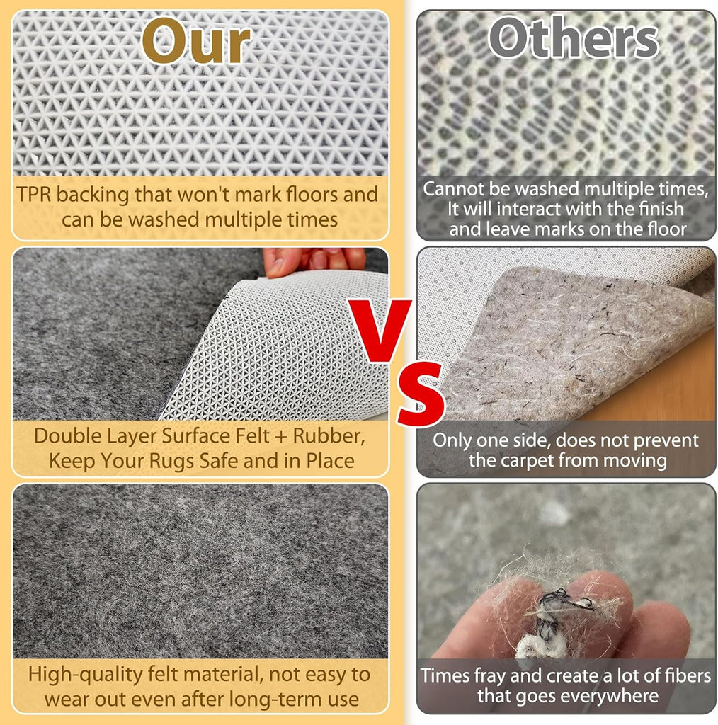 8x10 ft Rug Pad, Waterproof & Non Slip Rug Pads Felt + Rubber Backing, Under Rug Carpet Non Slip Pad for Hardwood - Set of 80