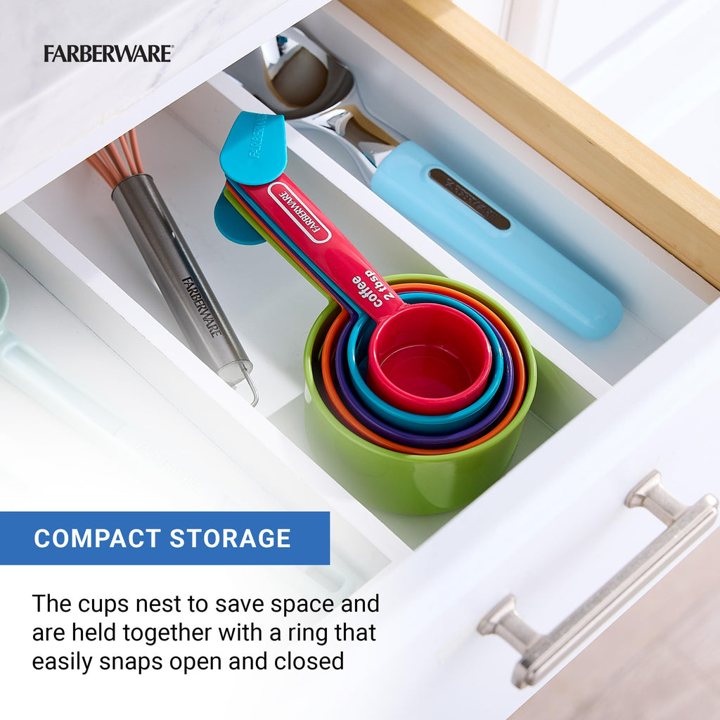 5-Piece Measuring Cup Set with Coffee Scoop, Durable Plastic Nesting Measuring Cups with Easy-Read Markings