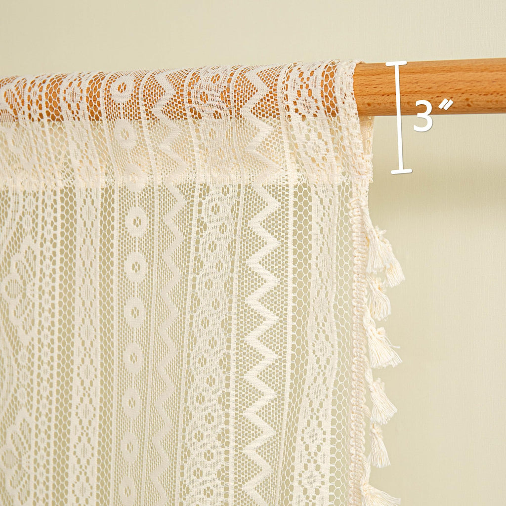 Beige Lace Tier Curtains 24 Inch Length 2 Panels Kitchen Cafe Sheer Short Boho Half Country Rod Pocket Curtains for