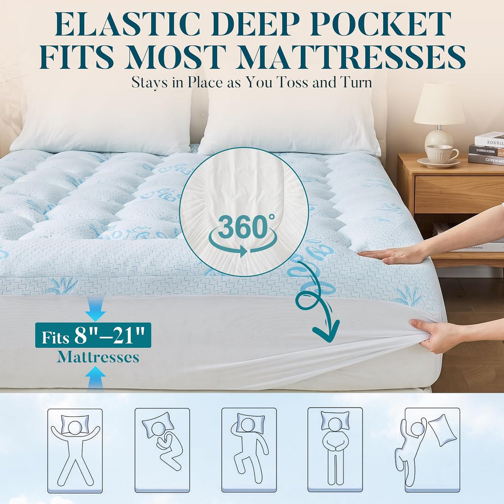 Queen Mattress Topper, Cooling Gel Memory Foam Topper for Hot Sleepers | Bamboo-Derived Breathable Fabric, Soft