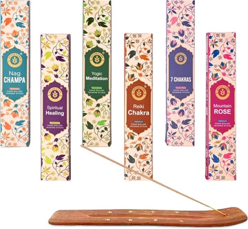 Incense Sticks Gift Pack - 6 Fragrances x 20 Sticks Each, Hand Rolled Insents with Incense Holder - Spiritual Healing - Set of 120