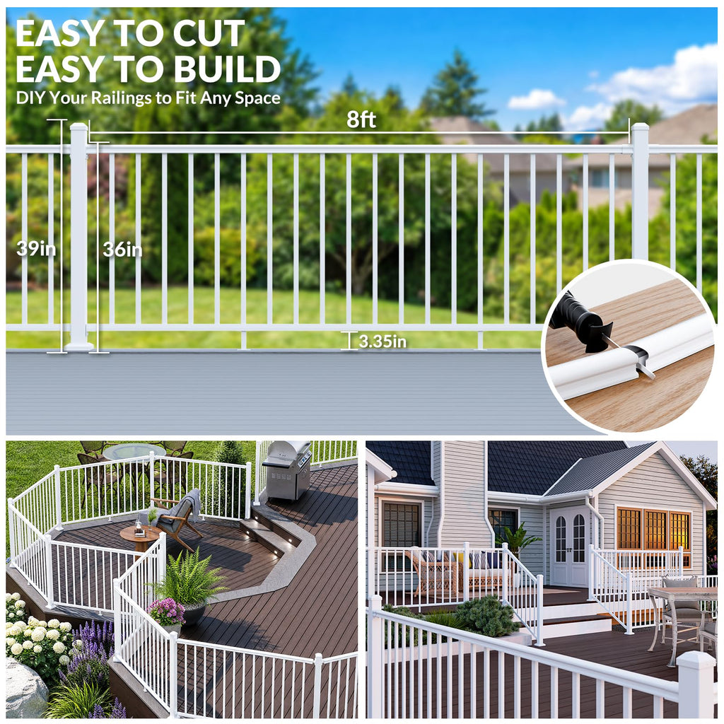 36 in x 8 ft Modular Aluminum Porch and Deck Railing Kit, White