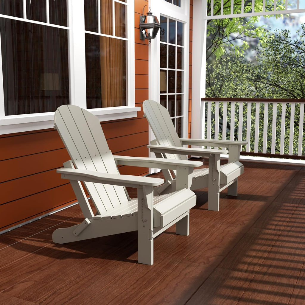 WO Home Furniture Laguna Folding Adirondack Chairs Set of 2, HDPE Patio Chair, All Weather Use Fire Pit Chair for