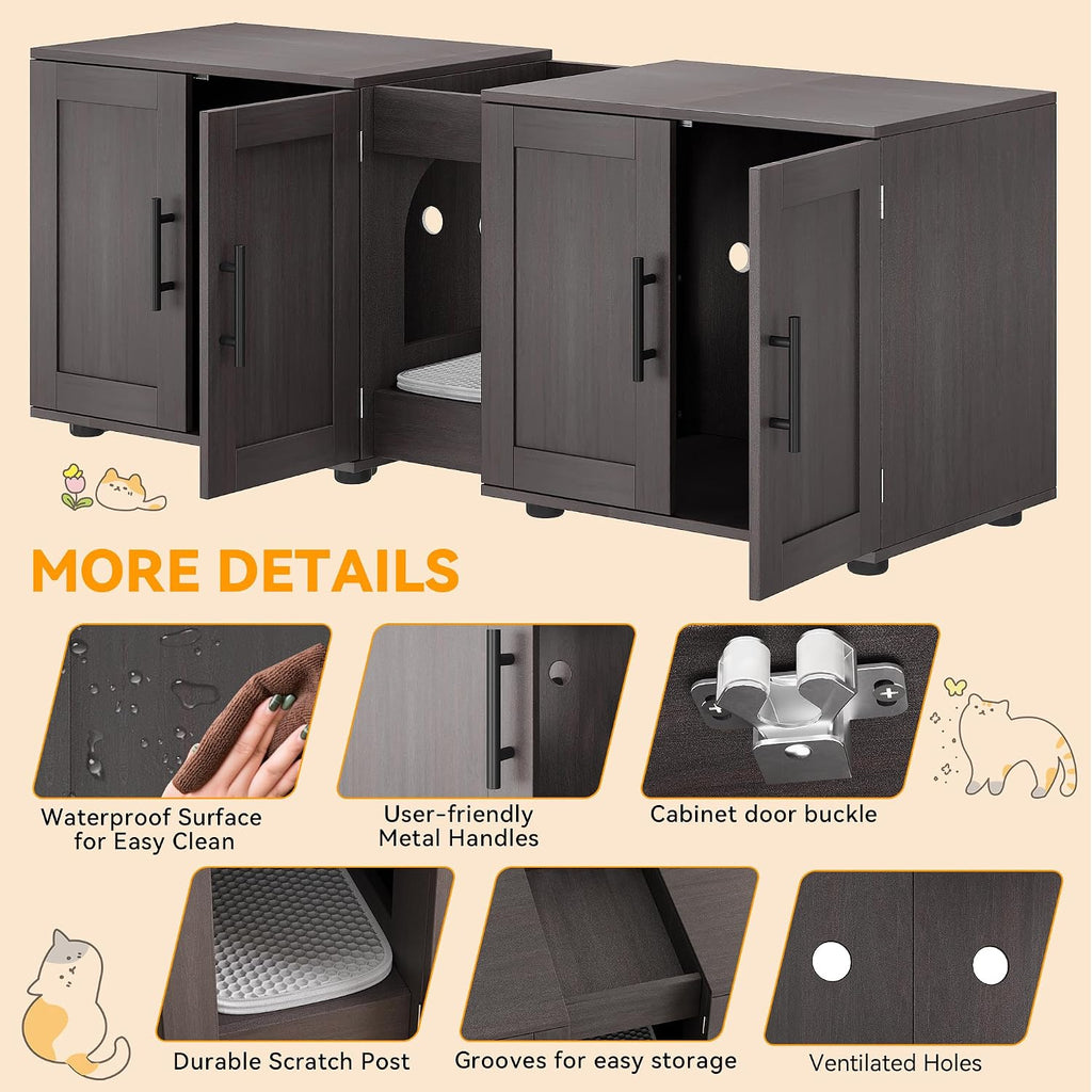Cat Litter Box Enclosure for 2 Cats, 55" Hiddden Litter Box Enclosure Furniture 3-in-1 Wooden Litter Cabinet