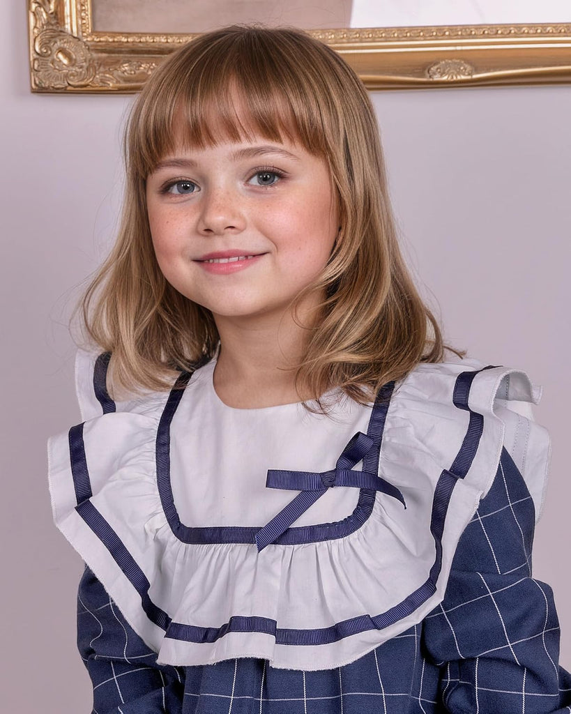 Toddler Girls Vintage Plaid Dress | Soft Cotton Princess Ruffle Dress with Bow | Long Sleeve Fall Heirloom Outfit