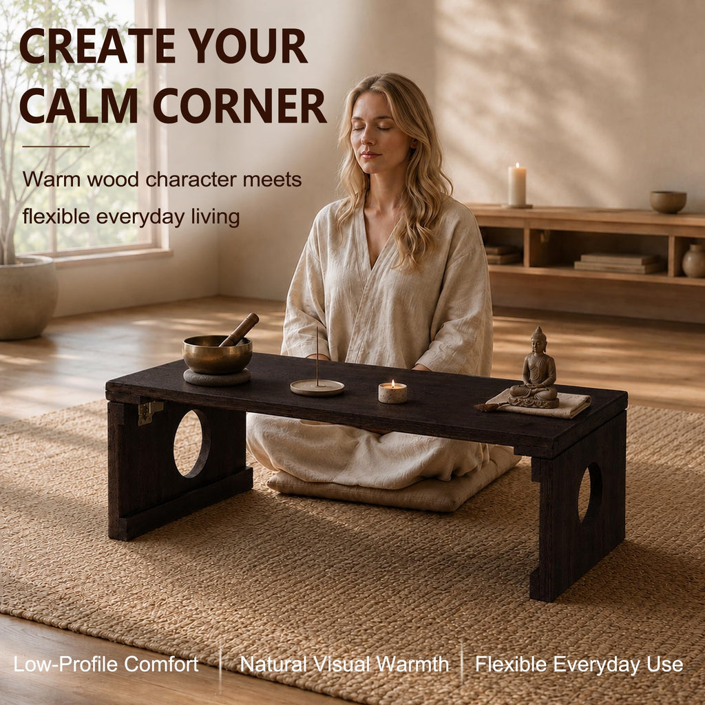 Foldable Japanese Floor Table, Folding Coffee Table, Natural Paulownia Wood