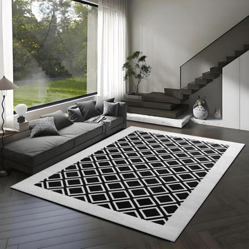 Washable Rug 5x7 - Soft Textured Area Rug with Non-Slip Backing, Modern Luxury Checkered Design, Machine Washable