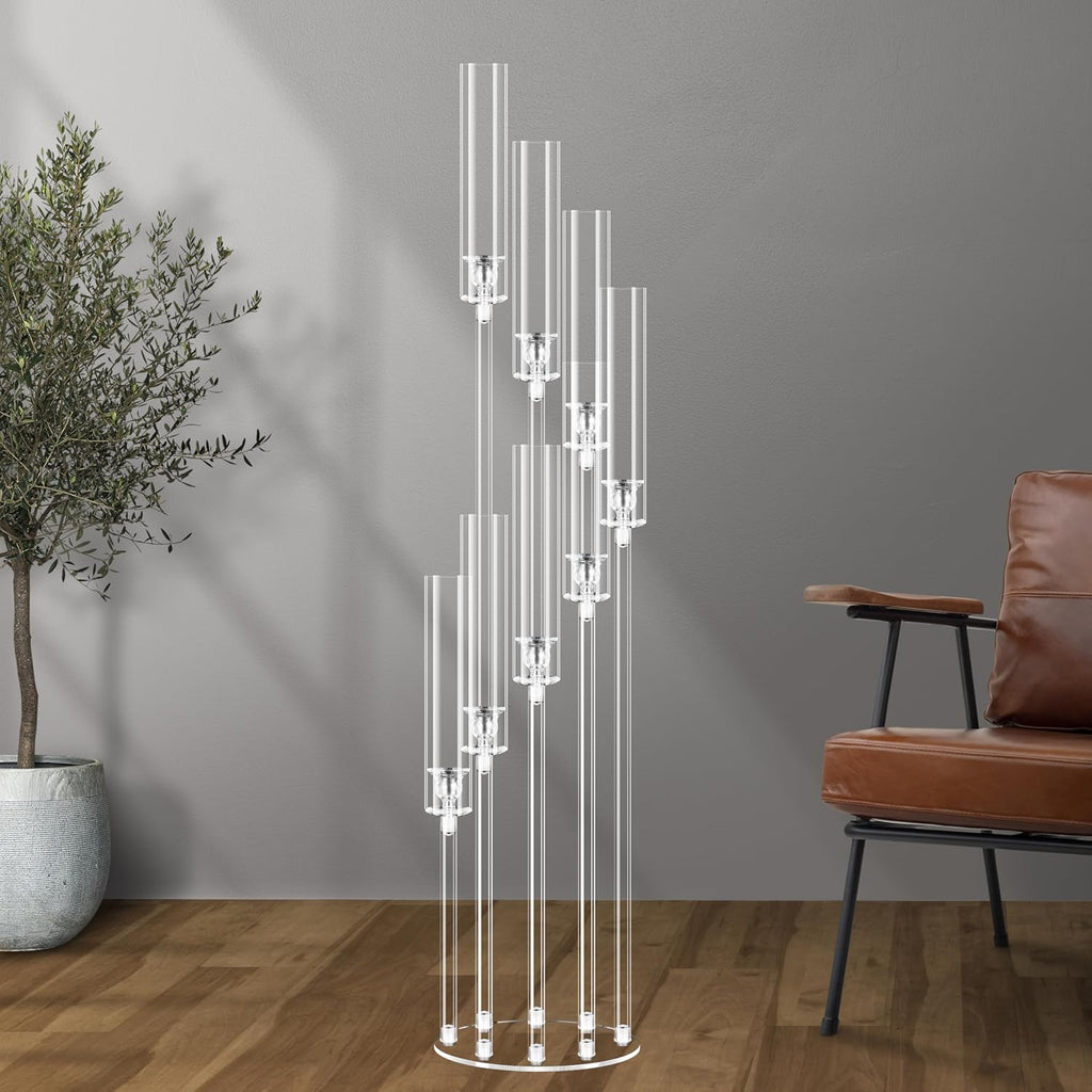 2 Sets 8 Arms 50" Tall Acrylic Candelabra Centerpieces,Clear Candle Holder, Floor Candlestick Holders with Lampshade