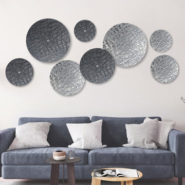Metal Wall Hanging Sculptures Modern Round Silver Blue Wall Art - Set of 8