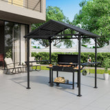 8'x 5' Hardtop Grill Gazebo, Outdoor BBQ Gazebo Metal Roof Canopy with 2 Metal Side Shelves & 5 Tool Hooks for